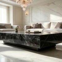 Table basse moderne de luxe en marbre Nero Marquina, faite à la main, écologique, style Wabi-Sabi, pour salon et villa de luxe