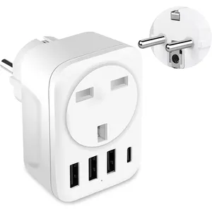 Travel UK adaptor universal ke steker Jerman adaptor perjalanan Eropa dengan 3USB1C One-turn Multi untuk Jerman Prancis Spanyol