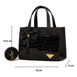 Borsa a Tracolla Fana Preciosa Lara con Manico Singolo, Stile Vintage, Motivo Alligatore, Nera, per Uso Professionale - Product Image 4