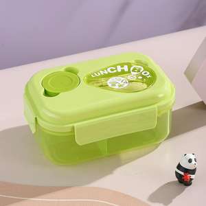 Lonchera Infantil de Viaje de 1100 ml, Apta para Microondas, <span class=keywords><strong>con</strong></span> 3 Compartimentos, Lonchera Bento de Plástico <span class=keywords><strong>con</strong></span> Cubiertos para la Escuela, Contenedor de Alimentos - Product Image 2