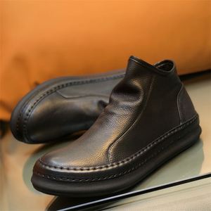 1 1 2024, nuevo estilo, zapatos de cuero de tablero alto, zapatos Retro para hombre, botas de cuero de tendencia, botines con cremallera lateral - Product Image 5