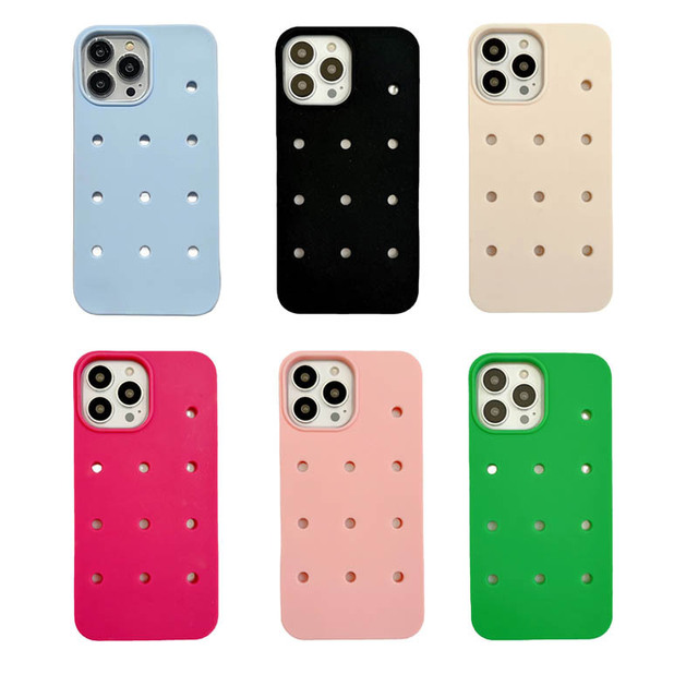 New Arrival DIY Hollow Hole Soft Silicone Mobile Phone Case Shockproof Girls Funny Base Cases for iPhone 14 15 16 17 Pro Max