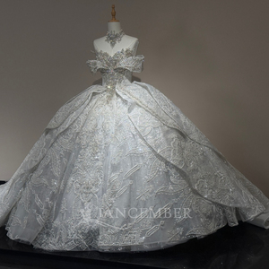 XS279 Exquisite Ivory Off Shoulder Embroidery Lace Pattern Women's Wedding Bridal Dress - Product Image 3