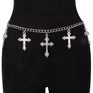 European American <b>Cross</b> Body <b>Chain</b> Zinc Alloy Single Layer Hip Hop Waist <b>Chain</b> Daily Wear White <b>Cross</b> Pendant Jewelry - Product Image 5