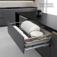 Accessoires de meuble encastrés 600-900mm, panier à vaisselle coulissant en Y à fermeture amortie pour cuisine intégrée, projets commerciaux et sur mesure