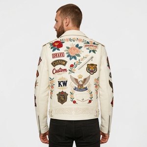 <span class=keywords><strong>Chaqueta</strong></span> de Motociclista de <span class=keywords><strong>Cuero</strong></span> Vacuno Genuino Personalizada para <span class=keywords><strong>Hombre</strong></span>, OEM, Transpirable, Resistente al Viento, Talla Grande, con Bordado Liso en Relieve - Product Image 2