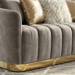 Set di Divani in Velluto Trapuntato Grigio di Lusso con Base in Metallo Dorato per Soggiorno, <span class=keywords><strong>4</strong></span> Pezzi - Product Image 4