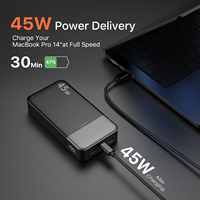 Banco de Energía de Alta Capacidad de 20000 mAh para Exteriores, Carga Rápida PD de 45 W, LED, USB-C, QC3.0, Micro USB para iPhone 15, para Laptop Samsung