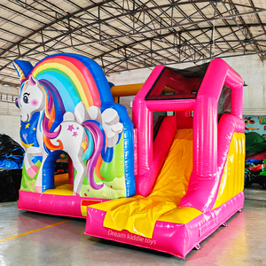 Castillo Inflable de PVC Comercial <span class=keywords><strong>para</strong></span> Niños, Diseño de Unicornio Arcoíris, con Tobogán, <span class=keywords><strong>para</strong></span> Alquiler en <span class=keywords><strong>Fiestas</strong></span> - Product Image 1