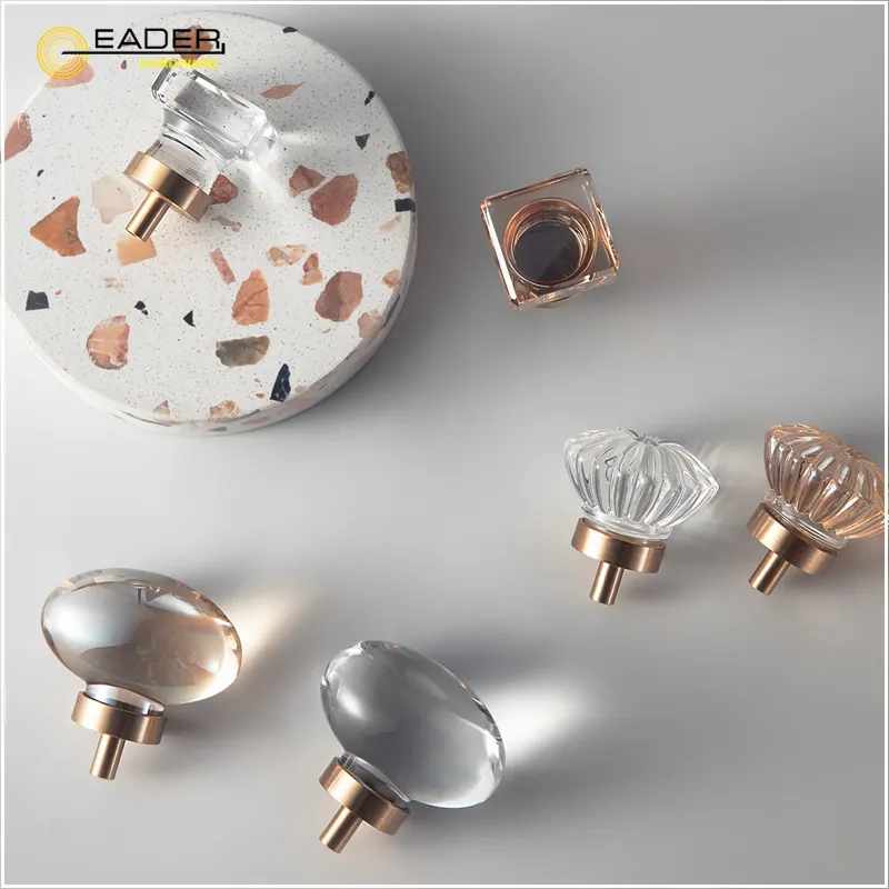 EADER Advanced transparent shiny brass crystal drawer wardrobe handle single hole simple cabinet dresser small handle