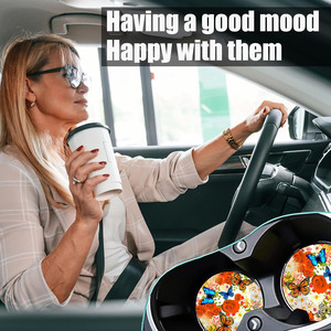 Fleurs papillons voiture porte-gobelet sous-verres accessoires <span class=keywords><strong>de</strong></span> voiture intérieur esthétique absorbant céramique caboteur liège dos décor cadeaux - Product Image 4