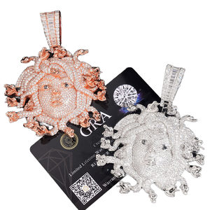 Gioielli raffinati Pass Tester diamanti 3D Medusa Charm ghiacciato 925 <span class=keywords><strong>argento</strong></span> Sterling VVS Moissanite serpente Medusa <span class=keywords><strong>ciondolo</strong></span> di diamanti - Product Image 1