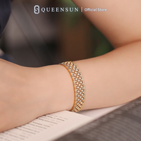 Pulsera de Diamantes Cultivados en Laboratorio de 5 Quilates y Oro de 18K QUEENSUN, Brazalete con Detalle de Encaje Vintage, Pulseras de Diamantes con Luz Flotante Satinada