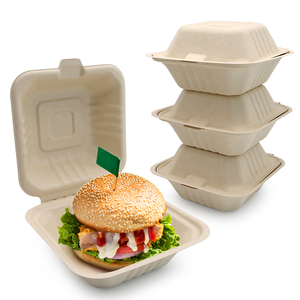 Bagasse Biodegradable Box 8 Inch Clamshell Shape Hamburger Food Packaging Boxes Hot Dog take away container