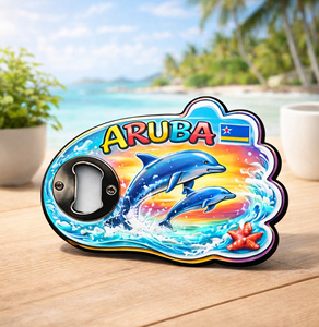 Extraworld Aruba Beach Design MDF Opener, aimant souvenir moderne avec motif dauphin et vague océanique, cadeau touristique - Product Image 2