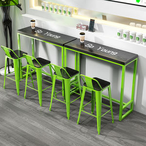 طقم كراسي بار من الخشب الصلب مع طاولة طويلة لمقهى، كراسي بار بتصميم صناعي توضع على الحائط، كراسي بار للمطبخ - Product Image 5