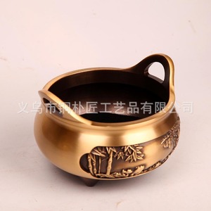 Quemador de incienso grande de bronce, estilo Xuande, de tres patas, con forma de loto y doble orejeta, estilo antiguo, cobre puro - Product Image 3