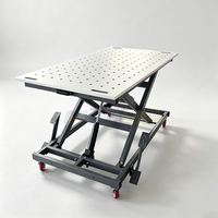 Table de travail mobile hydraulique F300C, capacité 300 kg, chariot élévateur à ciseaux réglable en hauteur avec pompe à pied pour la manipulation de panneaux de menuiserie