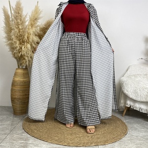 6674# Latest Abaya 2 Pieces <b>Set</b> Satin Buttons Abaya and Pockets Pant <b>Set</b> 3 Different Pattern 10 Colors - Product Image 4