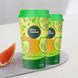 Vasos de Plástico PP de 400 ml para Bebidas Frías con Logotipo Personalizado, <span class=keywords><strong>Té</strong></span> <span class=keywords><strong>Verde</strong></span> Pomelo con Tapas - Product Image 2