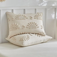 Parure de lit 3 pièces en polyester beige neutre, tissée et capitonnée, lavable, pour hôtel, achat en gros personnalisé