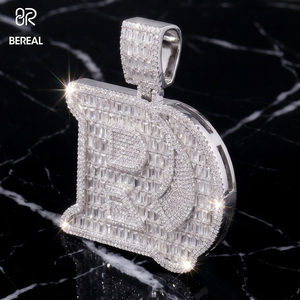 High Quality Exquisite 925 <b>Silver</b> Marquise Cut Moissanite Custom Logo Pendant Hip Hop Style Letter Pendant Fine Jewelry - Product Image 2