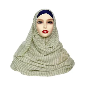 Designer ethnic thicken muslim women stripes pashmina hijab wool scarfs kashmiri shawl turbans for ladies winter products 2023