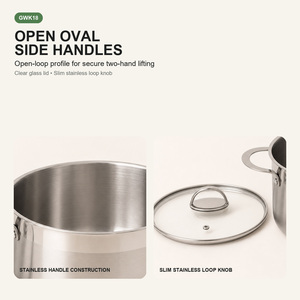 Casserole en acier inoxydable tri-couches <span class=keywords><strong>de</strong></span> 16, 18, 20, 24, 26 cm avec couvercle en verre pour une cuisson saine antiadhésive, compatible induction - Product Image 5