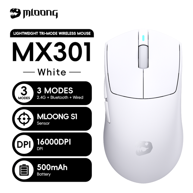 MLOONG MX301 Ultra-Lightweight Wireless Gaming Mouse 1K Polling Rate 16000 DPI 16K Sensor Programmable Gaming Mouse