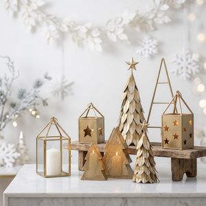 Lanternes porte-bougies en métal pour décorations de Noël en gros, avec découpes étoiles, pour table et sol - Product Image 1