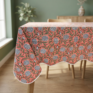 Ensemble de nappes indiennes faites à la main, imprimées au bloc, couleur saumon foncé avec passepoil blanc, décoration moderne, 100% coton, couvre-table de mariage personnalisable - Product Image 3