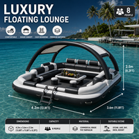 Île flottante gonflable haut de gamme pour 8 personnes, plateforme en PVC avec auvent et canapé, idéale pour hôtels, complexes hôteliers et fêtes.