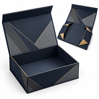 Boîte cadeau magnétique pliable haut de gamme avec impression géométrique or et bleu marine pour accessoires vestimentaires et emballage d'entreprise