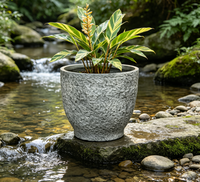 Lot de 4 pots de fleurs gris clair texturés effet roche, robustes, mats, en GRC, pour décoration intérieure et extérieure