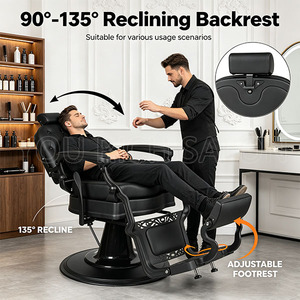 Fauteuil de Barbier Commercial Rétro Entièrement Noir avec Cadre Métallique Sculpté, Fauteuil Inclinable pour Hommes, Salon de Coiffure, Salon de Tatouage - Product Image 6