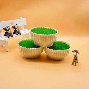 Pot de fleurs en plastique Qi Xing, à rayures verticales, ovale, plante artificielle, décoration d'intérieur - Product Image 3
