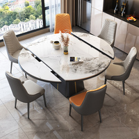 Table à manger ronde extensible en pierre frittée, design urbain avec base dorée, pour restaurant, hôtel, appartement, salle à manger à domicile