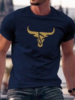 T-shirt décontracté pour homme à col rond et manches courtes avec imprimé tête de taureau, personnalisable par l'usine de confection. F10