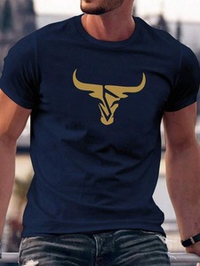 T-shirt décontracté pour homme à col rond et manches courtes avec imprimé tête de taureau, personnalisable par l'usine de confection. F10 - Product Image 2