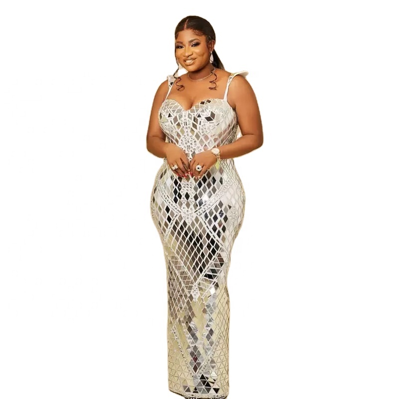 Silver Mirror Long Maxi Pearls Plus Size Sequin Dresses Silver Mirror Long Maxi Pearls Plus Size Sequin Dresses