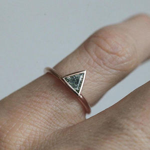 Bague géométrique en argent 925 tendance, agate verte mousse organique, forme triangulaire, bijoux pour femmes - Product Image 4
