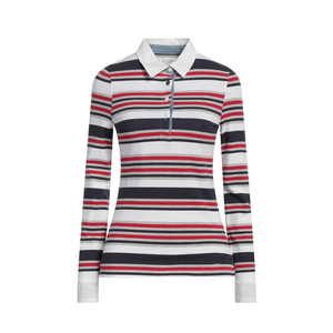 Polo Minimalista de Manga Larga a Rayas para Mujer, Sin Logotipo, Acabado Limpio, Base Neutral, Bordado Personalizado, Etiqueta Privada, Venta al Por Mayor - Product Image 1