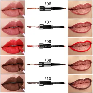 Lipstik Matte Kosmetik, Lipstik Kosmetik Tahan Air Ujung Ganda Tahan Lama Nude Merah Matte Pensil Garis Bibir