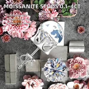 Classic 4-Prong Moissanite <b>Stud</b> Earrings 0.1-4ct White Gold 925 Sterling <b>Silver</b> VVS Mossanite Diamond for Men and Women" - Product Image 3
