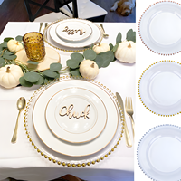Assiettes de présentation pour table de mariage en vrac Assiette moderne Forme ronde Plastique transparent à vendre Ensemble de table à manger pour 10 personnes Or Rose