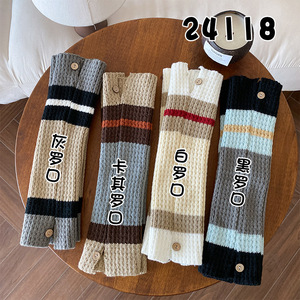 Women's Color-Blocked Knit Slouch <b>Socks</b> With Button Detail For Autumn Winter Warmth Four Seasons Wear - Product Image 4