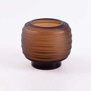 Premium Amber Brown Gradient Ribbed Glass Vase Set Artisanal Spherical Design Horizontal Stripes Art Deco Handmade <b>Table</b> - Product Image 3