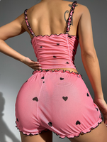 Motif d'amour col en V nœud Design femmes Sexy jarretelle pyjamas deux pièces ensemble Lingerie Sexy femme