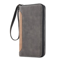 Dompet Panjang Pria Vintage PU, Tas Clutch dengan Ritsleting, Tekstur Matte, Multifungsi, Tempat Koin/Kartu, Tas Ponsel Berpanel