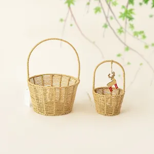 JY Cheap Black White Natural Flower Fruit Hand Wove Willow Wicker Storage Gift Basket Production China With Handles Fireplace